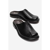 LuviShoes TANSY Siyah Cilt Hakiki Deri Önü Kapalı Kadın Terlik