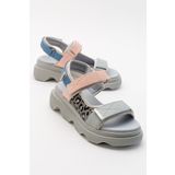 LuviShoes Tedy Mavi Desenli Kadın Sandalet
