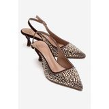 LuviShoes THEA Kahverengi Altın Taşlı Kadın Topuklu Ayakkabı