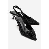 LuviShoes THEA Siyah Taşlı Kadın Topuklu Ayakkabı