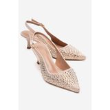 LuviShoes THEA Ten Altın Taşlı Kadın Topuklu Ayakkabı
