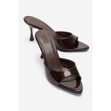 LuviShoes TIERA Kahverengi Rugan Kadın İnce Topuklu Terlik