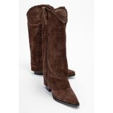 LuviShoes TYLER Kahverengi Süet Hakiki Deri Dikişli Kadın Western Çizme
