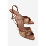 LuviShoes ULEA Taba Hasır Kadın İnce Topuklu Ayakkabı