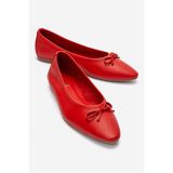 LuviShoes UMIEL Kırmızı Cilt Hakiki Deri Fiyonklu Kadın Babet Ayakkabı