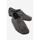 LuviShoes URELA Siyah Örgü Taşlı Hakiki Deri Kadın Babet Ayakkabı