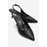 LuviShoes UVIEN Siyah Cilt Kadın Topuklu Ayakkabı