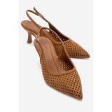LuviShoes UVIEN Taba Süet Kadın Topuklu Ayakkabı