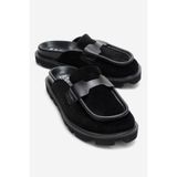 LuviShoes VELA Siyah Süet Hakiki Deri Kadın Terlik