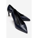 LuviShoes VELMIRA Lacivert Cilt Kadın Topuklu Ayakkabı