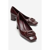 LuviShoes VELORA Bordo Baskılı Tokalı Kadın Kalın Topuklu Ayakkabı