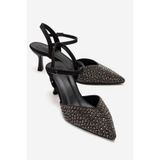 LuviShoes VİLKA Siyah Saten Taşlı Sivri Burun İnce Topuklu Abiye Ayakkabı