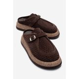 LuviShoes VONE Kahverengi Süet Hakiki Deri Kemerli Burnu Kapalı Kadın Terlik
