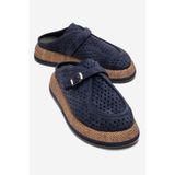 LuviShoes VONE Lacivert Süet Hakiki Deri Kemerli Burnu Kapalı Kadın Terlik