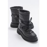 LuviShoes Weld Siyah Cilt Kadın Kar Botu