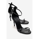 LuviShoes YELENA Siyah Baskı İnce Bantlı Kadın Topuklu Ayakkabı