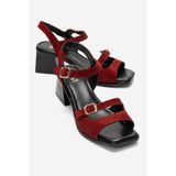 LuviShoes YOLEN Kırmızı Süet Hakiki Deri Kadın Kalın Topuklu Sandalet
