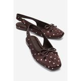 LuviShoes ZELVIA Kahverengi Beyaz Puantiyeli Fiyonklu Arkası Açık Kadın Babet Ayakkabı