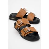LuviShoes ZLEY Taba Şeffaf Tokalı Kadın Terlik