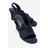 LuviShoes ZYRA Lacivert Süet Kadın Dolgu Topuklu Ayakkabı