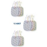 Luvito Baby 12'li Bebek Mama Önlüğü 0-12 Ay Ayıcık Desenli Arkası Muşambalı Su Geçirmez 20x24 Cm