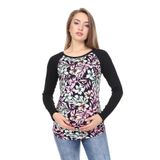 LuvmaBelly MYRA2353 Siyah Çiçekli Çizgili Parçalı Hamile T-Shirt