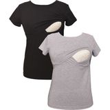 Luvmabelly Myra2501_2503 Emzirme T-Shirt Seti Kadın Günlük Kısa Kol Siyah Gri Desenli Pamuklu - Siyah - Gri