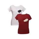 LuvmaBelly MYRA2516-2502 Bordo Beyaz Emzirme Hamile T-Shirt Seti