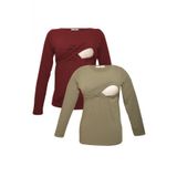 LuvmaBelly MYRA2703-2707 Bordo Haki Emzirme Hamile T-Shirt Seti
