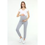 Luvmabelly MYRA8091 Gri Kadın Hamile Jogger Eşofman Orta Kalınlık ve Yüksek Bel Tasarımı