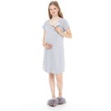 LuvmaBelly MYRA9580 Gri Çizgili Yandan Çıt Çıtlı Hamile Geceliği