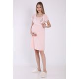 LuvmaBelly MYRA9680 Pembe Önden Bölmeli Dantelli Hamile Geceliği