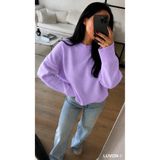LUVON Lila Bisiklet Yaka Oversize Kadın Triko Kazak