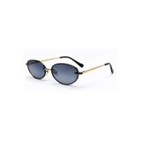 Luvron Siyah Cam Gold Retro Oval Çerçeve İnce Sap Unisex UV400 Vintage Retro Güneş Gözlüğü