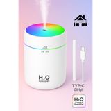Luvroshe Yeni TYPE-C GİRİŞLİ LED Işıklı Mini Ortam Oda Hava Nemlendirici ve Taşınabilir Buhar Makinesi H2O Humidifier - Beyaz
