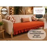 Luwino Home % 100 Pamuk Keten Fırfırlı Koltuk Örtüsü Velora Serisi, Yatak Runner ,dekoratif , Modern Tasarım ,kaymaz, Toz Tutmaz , Tüylenmez , 90X200 cm - 90 x 200 cm - Kiremit