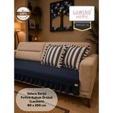 Luwino Home % 100 Pamuk Keten Fırfırlı Koltuk Örtüsü Velora Serisi, Yatak Runner ,dekoratif , Modern Tasarım ,kaymaz, Toz Tutmaz , Tüylenmez , 90X200 cm - 90 x 200 cm - Lacivert