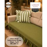 Luwino Home % 100 Pamuk Keten Fırfırlı Koltuk Örtüsü Velora Serisi, Yatak Runner ,dekoratif , Modern Tasarım ,kaymaz, Toz Tutmaz , Tüylenmez , 90X200 cm - 90 x 200 cm - Zeytin Yeşili