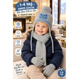 Lüx 1-4 Yaş Erkek ÇOCUK Kışlık Örgü Bere Atkı ve Eldiven Takımı,Örgü Bere, Kombine Set, Bere Atkı ve Kış Eldiven Örgü