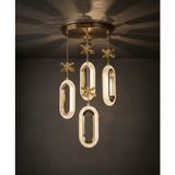 Lüx Aydınlatma Tasarım Selin 4 Lü Gold Modern LED Avize – Kristal Çiçek Detaylı Oval Sarkıt Tasarım