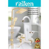 Lüx Beyaz Gold Kare 3’lü Banyo Seti Altın Robot Tepe Duş, Banyo, Lavabo Bataryası Musluk Takımı