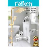 Lüx Beyaz Kare 3’lü Banyo Seti Altın Robot Tepe Duş, Banyo, Lavabo Bataryası Musluk Takımı