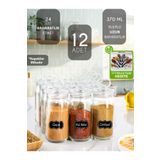 LUX ET AMOR 12'li Kapağı Kulplu Ve Vakumlu Baharatlık seti ve Etiketli Uzun 370 Ml Cam Baharat Takımı