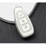 Lüx Ford Focus Fiesta Kuga Mondeo Smax Cmax Ecosport Nano Anahtar Kılıfı Beyaz Silver Gümüş Renk - Beyaz - Gümüş