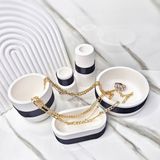Lux Home 5 Li Set Siyah Satenli Dekoratif Mumluk ,samdan Yuvarlak Kavanoz - Beyaz