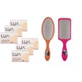 Lux Lüx Sabun 80Gr Velvet Touch 6 Adet Saç Fön Fırçası Renkli Oval Saç Fırçası Tarak 1+1 Adet
