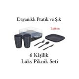Lüx Piknik Sepeti 6 Kişilik Çatal Bıçak Bardak Kaşık Tabak Piknik Mangal Kamp Seti Hijyenik