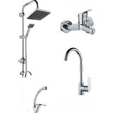 Lux Robot Duş Seti + Baston Eviye Bataryası + Lavabo Bataryası + Banyo Bataryası Full Banyo Takım - Krom