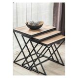 Lüx Siyah Metal Ayaklı X 3'lü Zigon Sehpa Takımı - Ceviz Desenli Kare Salon Sehpa Seti 5587451089