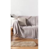 Lux Touch Alin Bej Koltuk Örtüsü 170 x 210 cm Kanepe Çekyat Divan Örtüsü Şalı Pamuklu Püsküllü